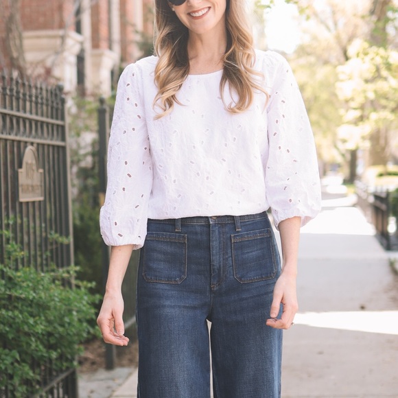 Zara | Tops | Zara White Eyelet Embroidered Peasant Top Blouse S | Poshmark